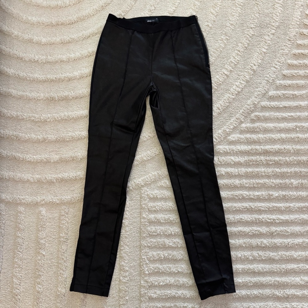 Gina Tricot Black Faux Leather Wax Skinny High Waisted Pants Moto Style Size 38